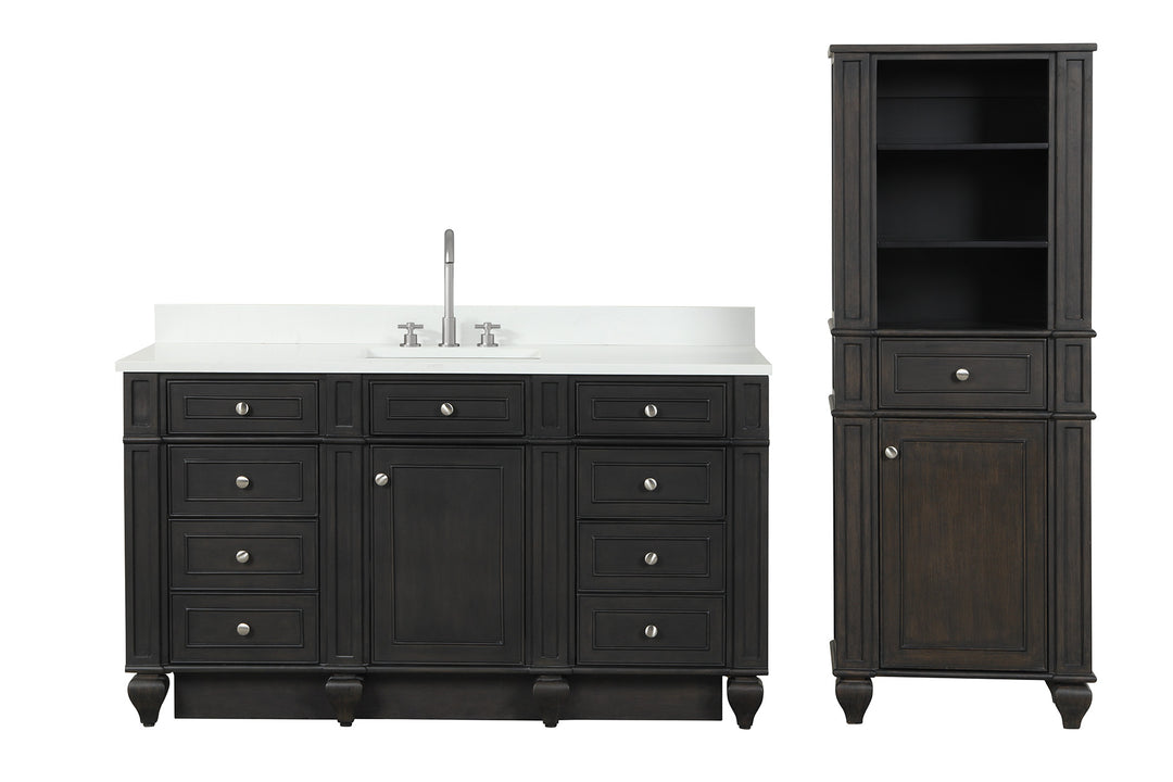 Winston 60" Single Sink Vanity with White Quartz Top - Design Element Bath Kitchen - Bathroom Vanity - Warm White