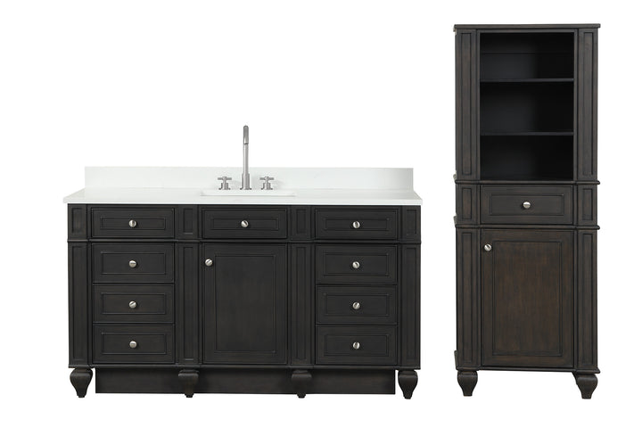 Winston 60" Single Sink Vanity with White Quartz Top - Design Element Bath Kitchen - Bathroom Vanity - Warm White