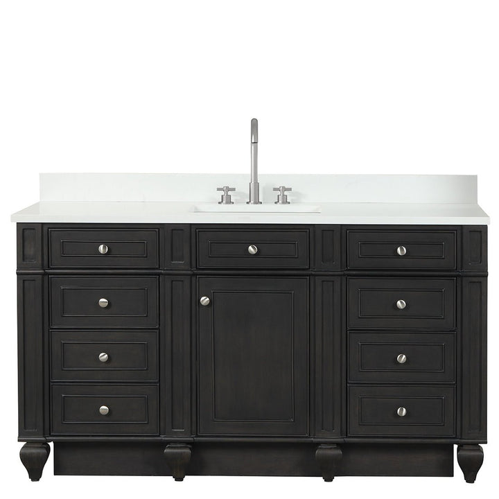 Winston 60" Single Sink Vanity with White Quartz Top - Design Element Bath Kitchen - Bathroom Vanity - Brown