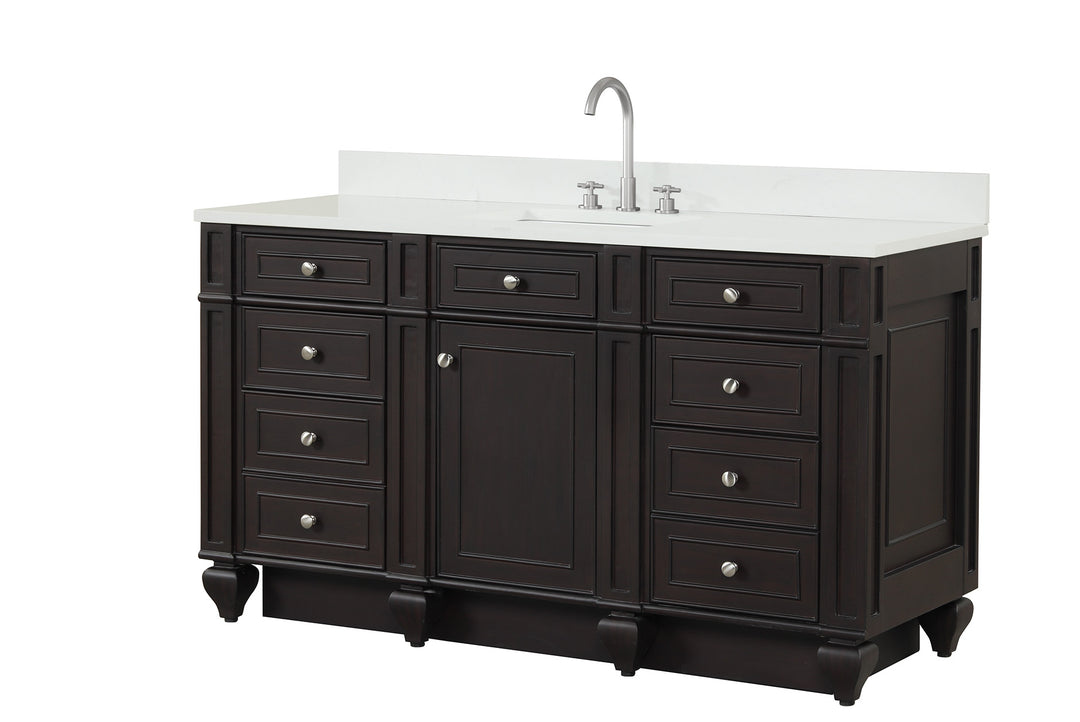 Winston 60" Single Sink Vanity with White Quartz Top - Design Element Bath Kitchen - Bathroom Vanity - Warm White