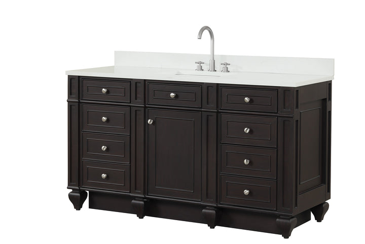 Winston 60" Single Sink Vanity with White Quartz Top - Design Element Bath Kitchen - Bathroom Vanity - Warm White