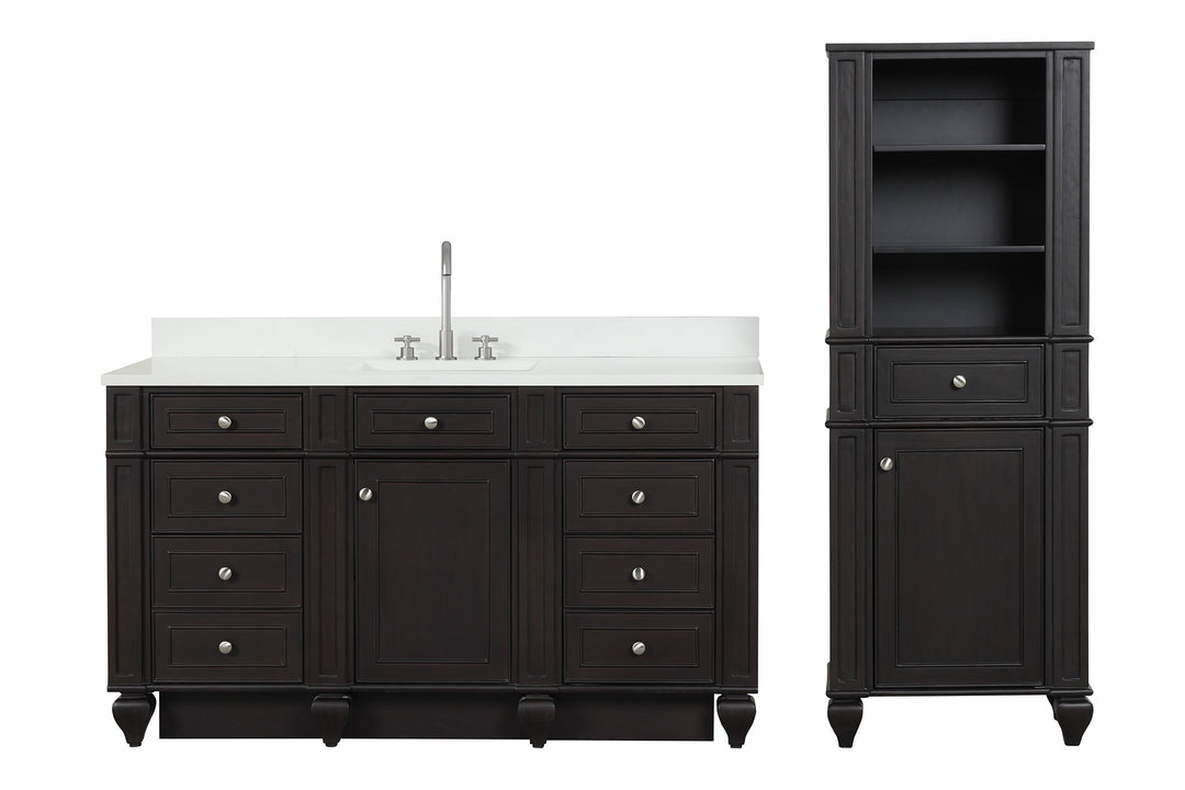 Winston 60" Single Sink Vanity with White Quartz Top - Design Element Bath Kitchen - Bathroom Vanity - Warm White