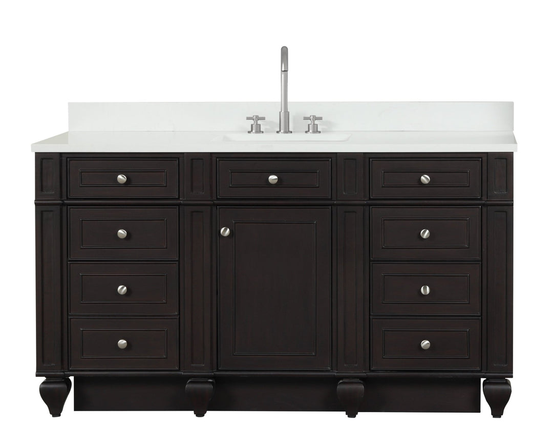 Winston 60" Single Sink Vanity with White Quartz Top - Design Element Bath Kitchen - Bathroom Vanity - Espresso