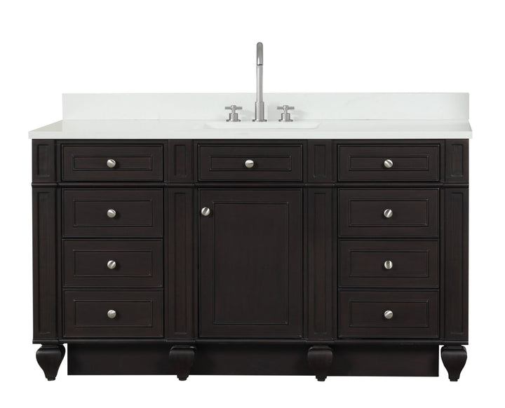 Winston 60" Single Sink Vanity with White Quartz Top - Design Element Bath Kitchen - Bathroom Vanity - Espresso