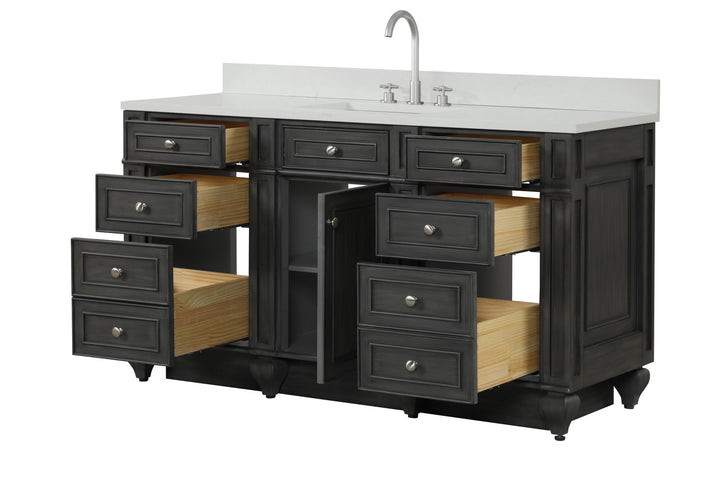 Winston 60" Single Sink Vanity with White Quartz Top - Design Element Bath Kitchen - Bathroom Vanity - Warm White