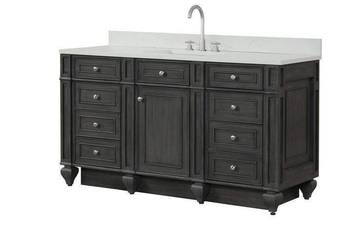 Winston 60" Single Sink Vanity with White Quartz Top - Design Element Bath Kitchen - Bathroom Vanity - Warm White