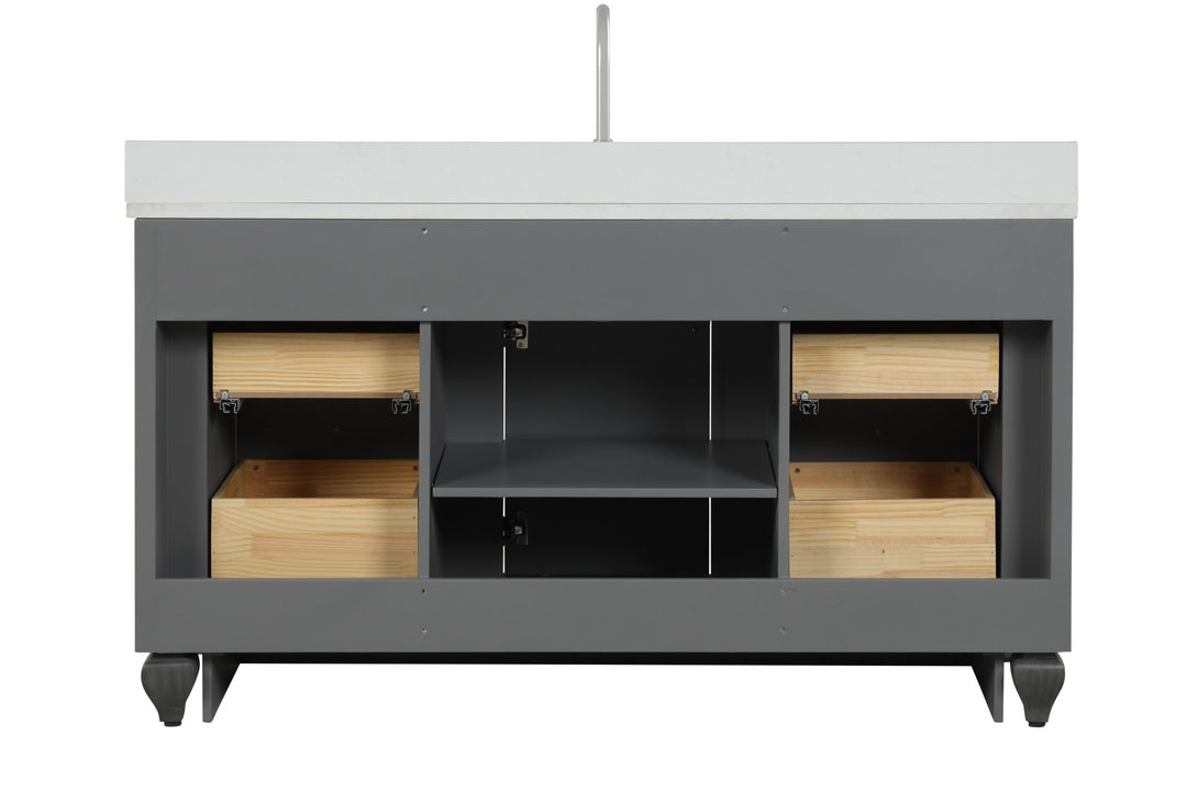 Winston 60" Single Sink Vanity with White Quartz Top - Design Element Bath Kitchen - Bathroom Vanity - Warm White