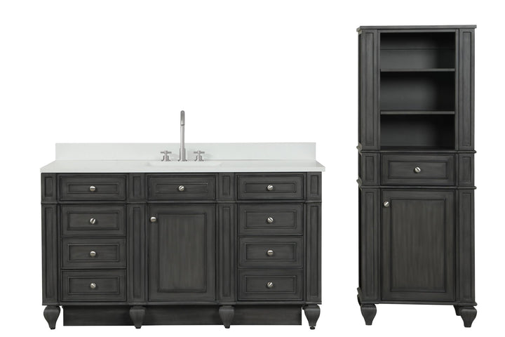 Winston 60" Single Sink Vanity with White Quartz Top - Design Element Bath Kitchen - Bathroom Vanity - Warm White