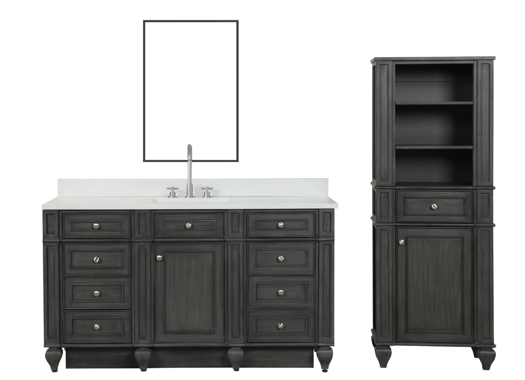 Winston 60" Single Sink Vanity with White Quartz Top - Design Element Bath Kitchen - Bathroom Vanity - Warm White