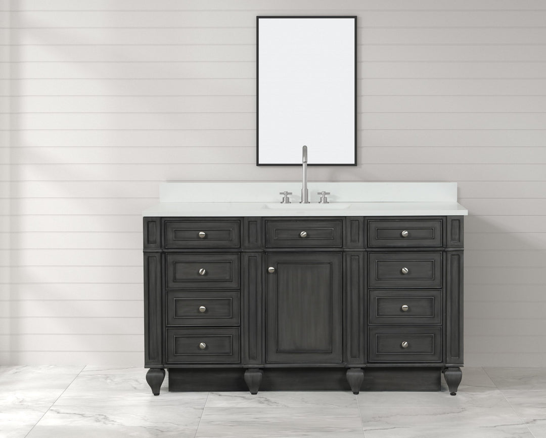 Winston 60" Single Sink Vanity with White Quartz Top - Design Element Bath Kitchen - Bathroom Vanity - Charcoal Gray