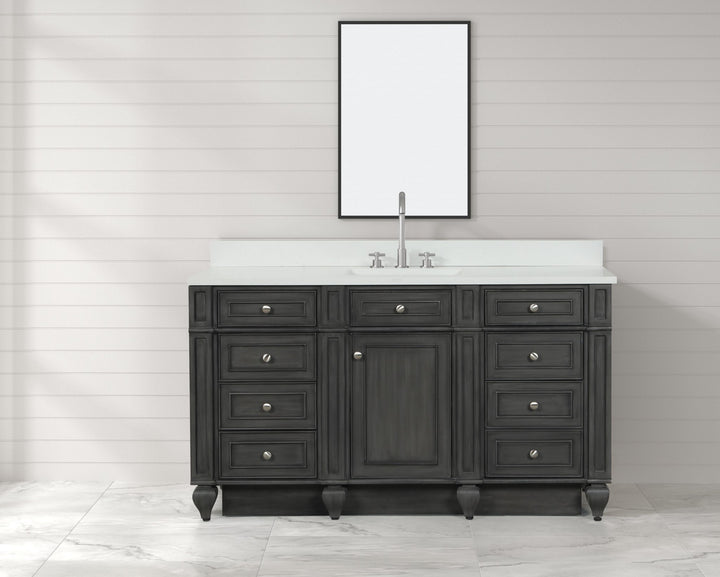 Winston 60" Single Sink Vanity with White Quartz Top - Design Element Bath Kitchen - Bathroom Vanity - Charcoal Gray