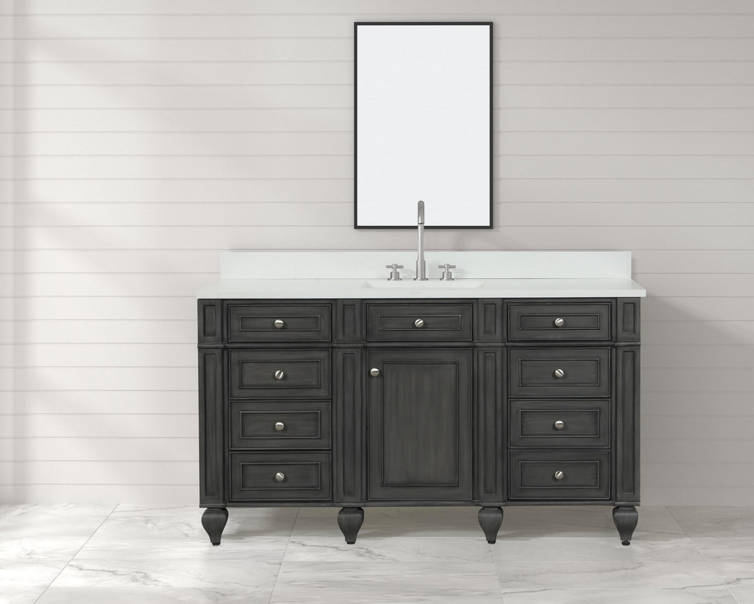 Winston 60" Single Sink Vanity with White Quartz Top - Design Element Bath Kitchen - Bathroom Vanity - Warm White