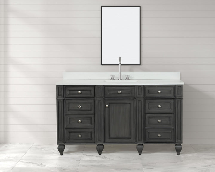 Winston 60" Single Sink Vanity with White Quartz Top - Design Element Bath Kitchen - Bathroom Vanity - Warm White