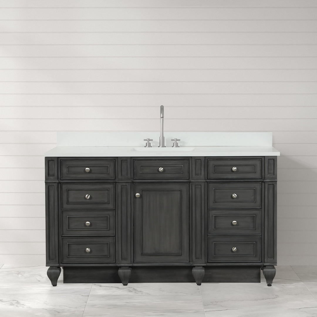 Winston 60" Single Sink Vanity with White Quartz Top - Design Element Bath Kitchen - Bathroom Vanity - Warm White