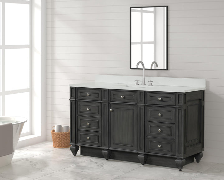 Winston 60" Single Sink Vanity with White Quartz Top - Design Element Bath Kitchen - Bathroom Vanity - Warm White