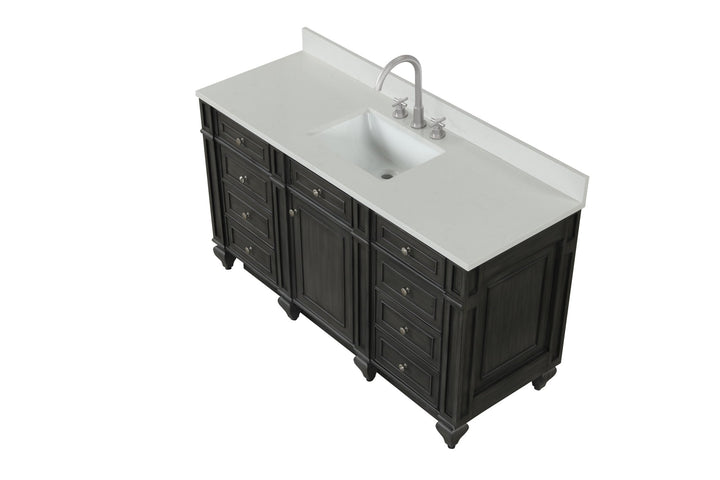 Winston 60" Single Sink Vanity with White Quartz Top - Design Element Bath Kitchen - Bathroom Vanity - Warm White
