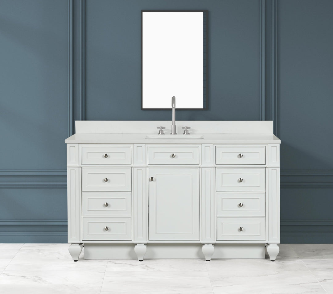 Winston 60" Single Sink Vanity with White Quartz Top - Design Element Bath Kitchen - Bathroom Vanity - Warm White