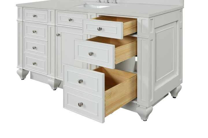 Winston 60" Single Sink Vanity with White Quartz Top - Design Element Bath Kitchen - Bathroom Vanity - Warm White