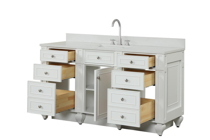Winston 60" Single Sink Vanity with White Quartz Top - Design Element Bath Kitchen - Bathroom Vanity - Warm White