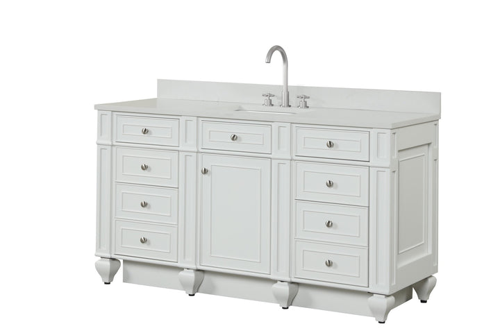 Winston 60" Single Sink Vanity with White Quartz Top - Design Element Bath Kitchen - Bathroom Vanity - Warm White