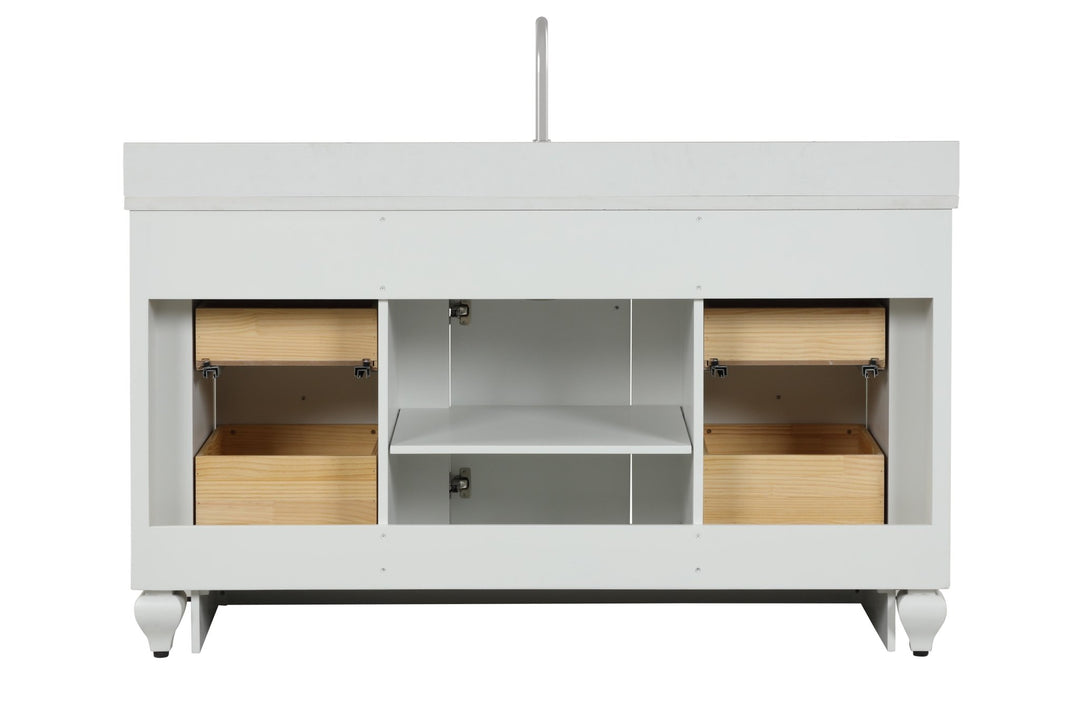 Winston 60" Single Sink Vanity with White Quartz Top - Design Element Bath Kitchen - Bathroom Vanity - Warm White