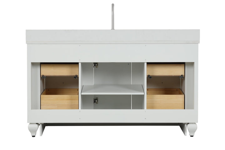 Winston 60" Single Sink Vanity with White Quartz Top - Design Element Bath Kitchen - Bathroom Vanity - Warm White