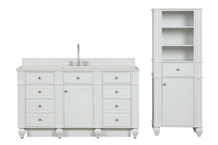 Winston 60" Single Sink Vanity with White Quartz Top - Design Element Bath Kitchen - Bathroom Vanity - Warm White