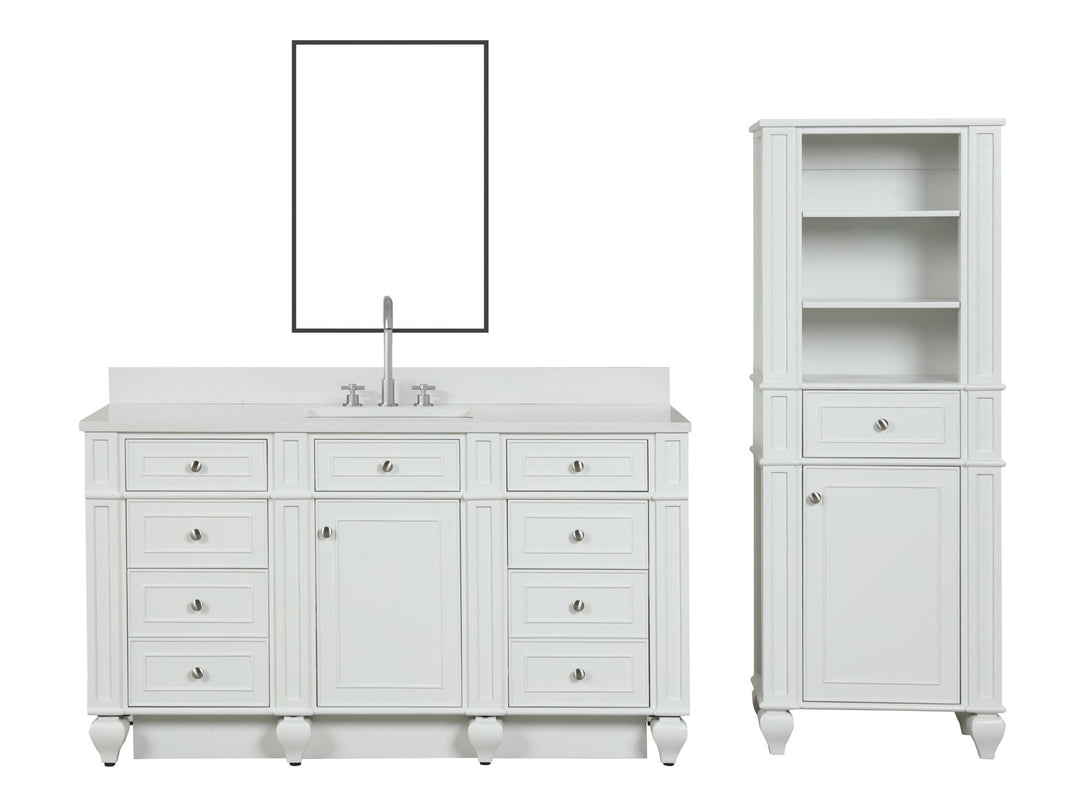 Winston 60" Single Sink Vanity with White Quartz Top - Design Element Bath Kitchen - Bathroom Vanity - Warm White