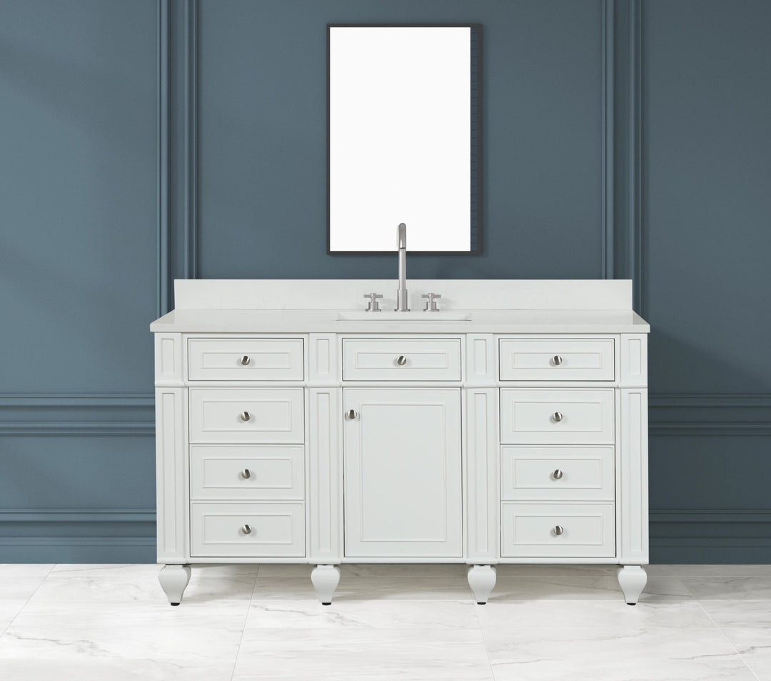 Winston 60" Single Sink Vanity with White Quartz Top - Design Element Bath Kitchen - Bathroom Vanity - Warm White