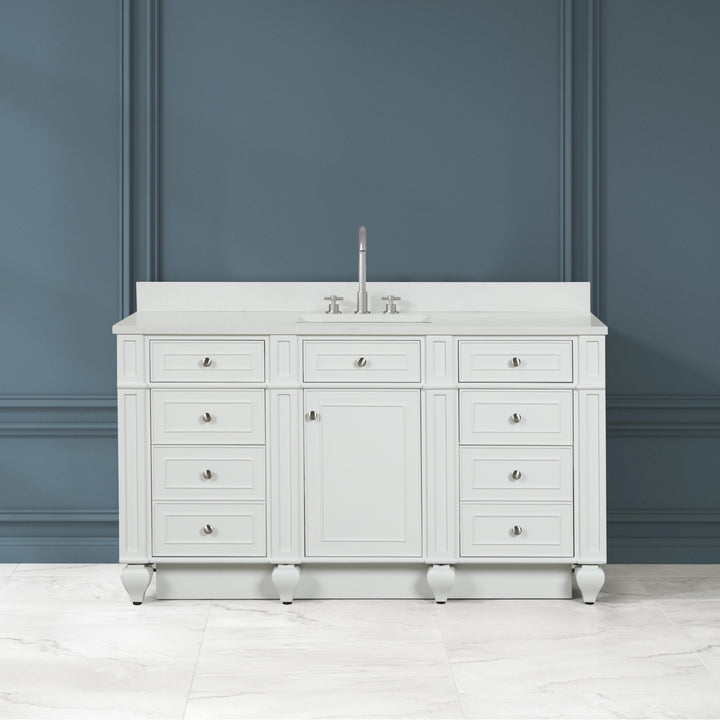 Winston 60" Single Sink Vanity with White Quartz Top - Design Element Bath Kitchen - Bathroom Vanity - Warm White