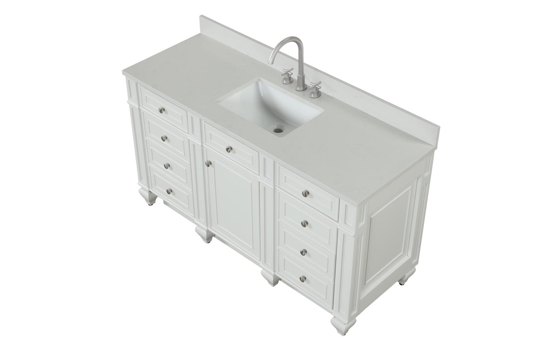 Winston 60" Single Sink Vanity with White Quartz Top - Design Element Bath Kitchen - Bathroom Vanity - Warm White