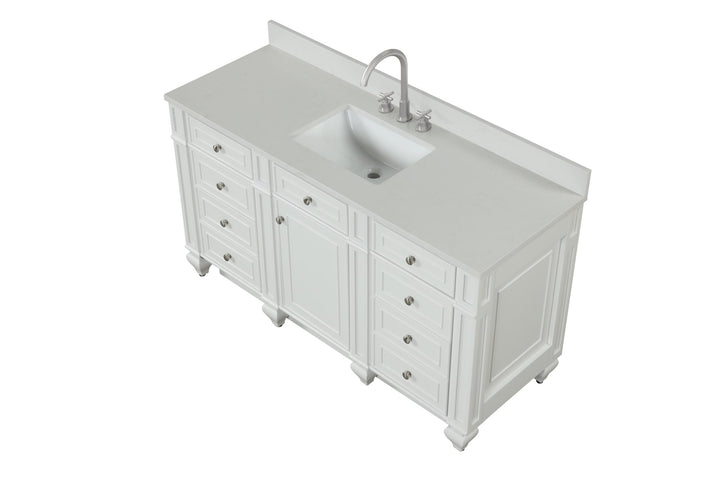 Winston 60" Single Sink Vanity with White Quartz Top - Design Element Bath Kitchen - Bathroom Vanity - Warm White