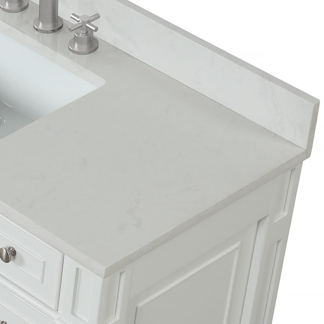 Winston 60" Single Sink Vanity with White Quartz Top - Design Element Bath Kitchen - Bathroom Vanity - Warm White