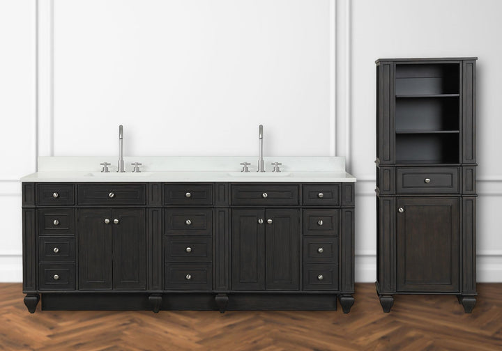 Winston 84" Double Sink Vanity with White Quartz Top - Design Element Bath Kitchen - Bathroom Vanity - Brown