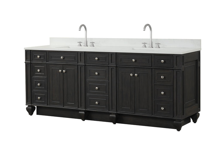 Winston 84" Double Sink Vanity with White Quartz Top - Design Element Bath Kitchen - Bathroom Vanity - Warm White