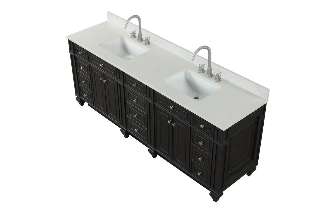 Winston 84" Double Sink Vanity with White Quartz Top - Design Element Bath Kitchen - Bathroom Vanity - Warm White