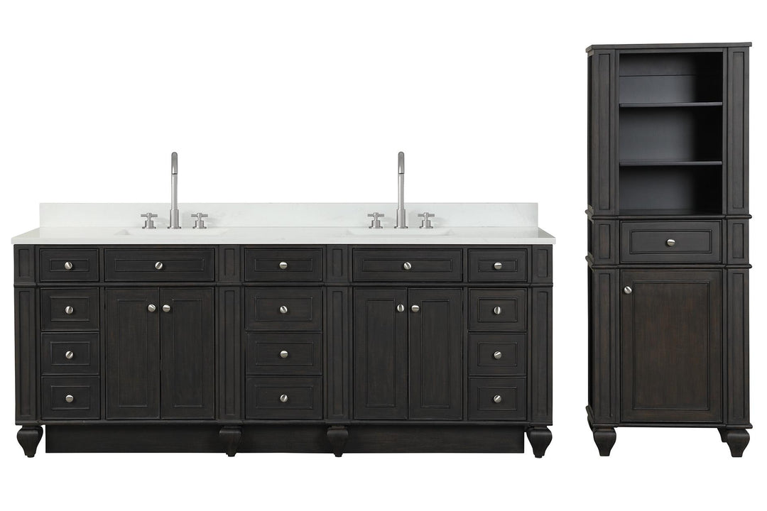 Winston 84" Double Sink Vanity with White Quartz Top - Design Element Bath Kitchen - Bathroom Vanity - Warm White