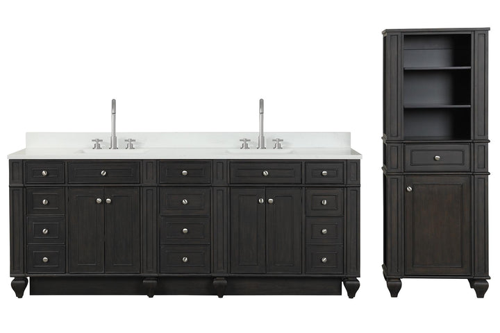 Winston 84" Double Sink Vanity with White Quartz Top - Design Element Bath Kitchen - Bathroom Vanity - Warm White