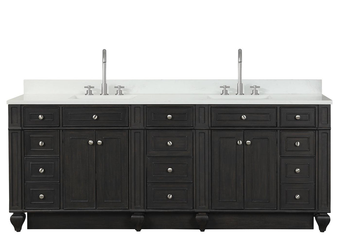 Winston 84" Double Sink Vanity with White Quartz Top - Design Element Bath Kitchen - Bathroom Vanity - Warm White
