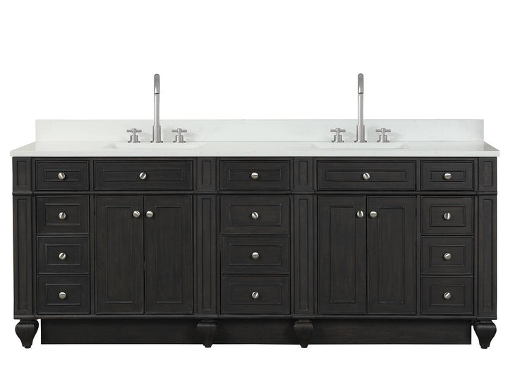 Winston 84" Double Sink Vanity with White Quartz Top - Design Element Bath Kitchen - Bathroom Vanity - Warm White