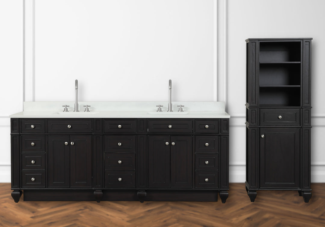 Winston 84" Double Sink Vanity with White Quartz Top - Design Element Bath Kitchen - Bathroom Vanity - Warm White