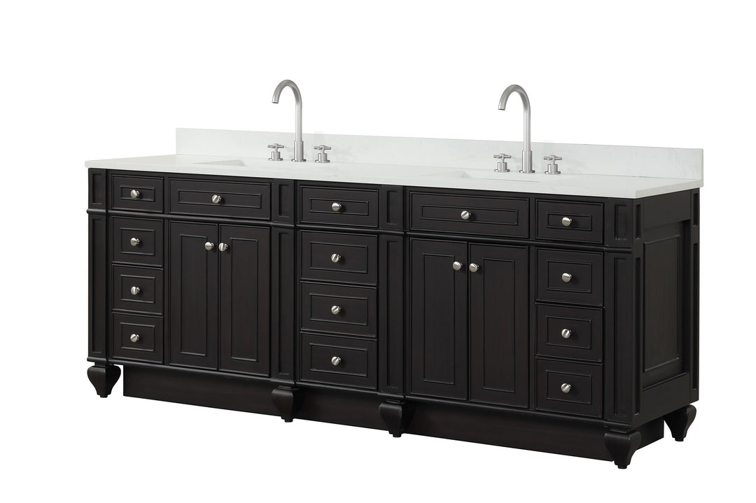 Winston 84" Double Sink Vanity with White Quartz Top - Design Element Bath Kitchen - Bathroom Vanity - Warm White