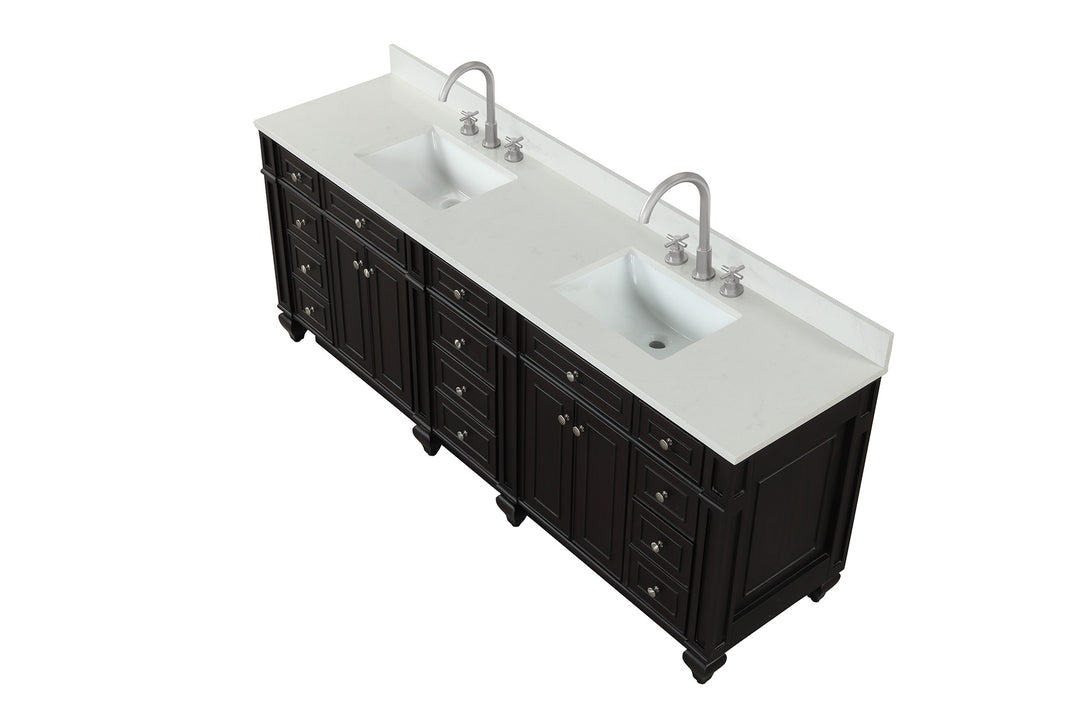 Winston 84" Double Sink Vanity with White Quartz Top - Design Element Bath Kitchen - Bathroom Vanity - Warm White