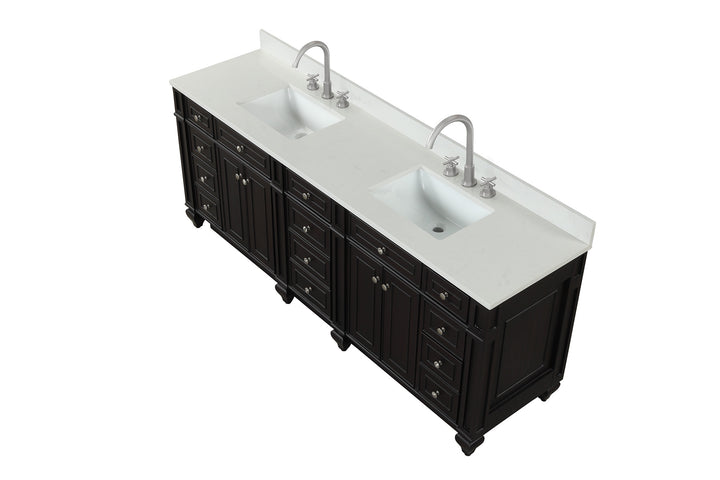 Winston 84" Double Sink Vanity with White Quartz Top - Design Element Bath Kitchen - Bathroom Vanity - Warm White
