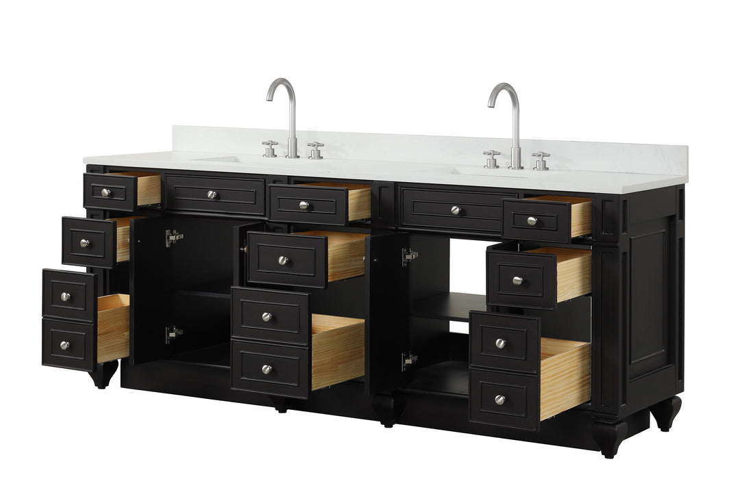 Winston 84" Double Sink Vanity with White Quartz Top - Design Element Bath Kitchen - Bathroom Vanity - Warm White