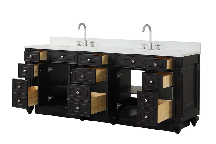 Winston 84" Double Sink Vanity with White Quartz Top - Design Element Bath Kitchen - Bathroom Vanity - Warm White