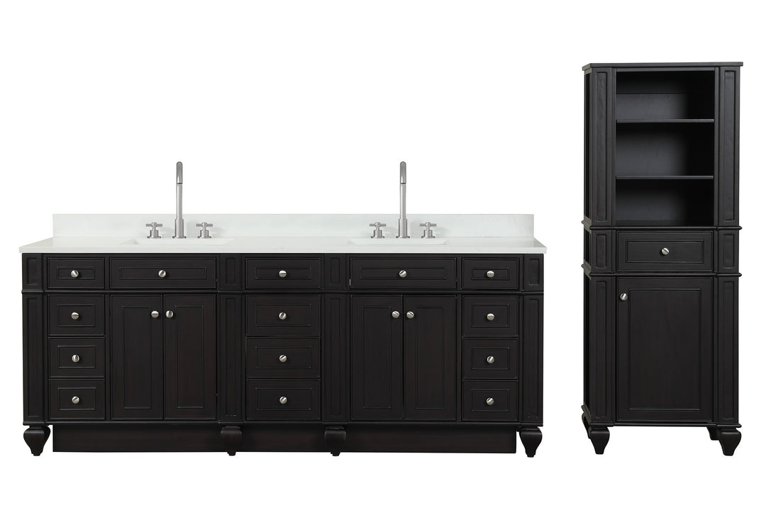 Winston 84" Double Sink Vanity with White Quartz Top - Design Element Bath Kitchen - Bathroom Vanity - Warm White