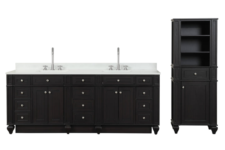 Winston 84" Double Sink Vanity with White Quartz Top - Design Element Bath Kitchen - Bathroom Vanity - Warm White