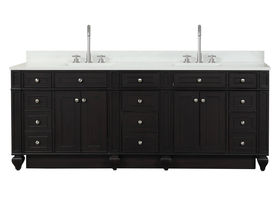 Winston 84" Double Sink Vanity with White Quartz Top - Design Element Bath Kitchen - Bathroom Vanity - Espresso
