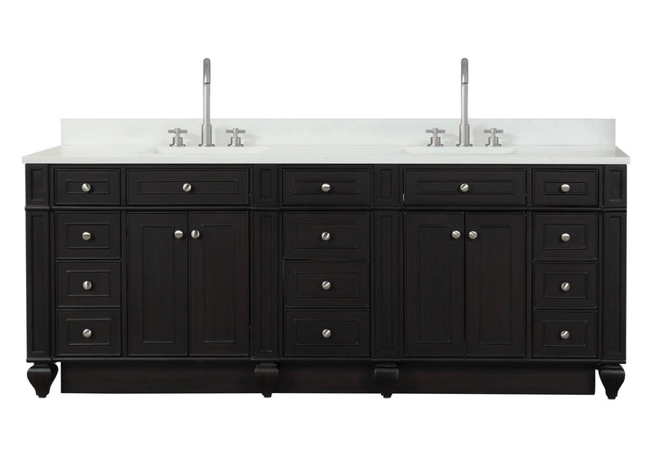 Winston 84" Double Sink Vanity with White Quartz Top - Design Element Bath Kitchen - Bathroom Vanity - Espresso
